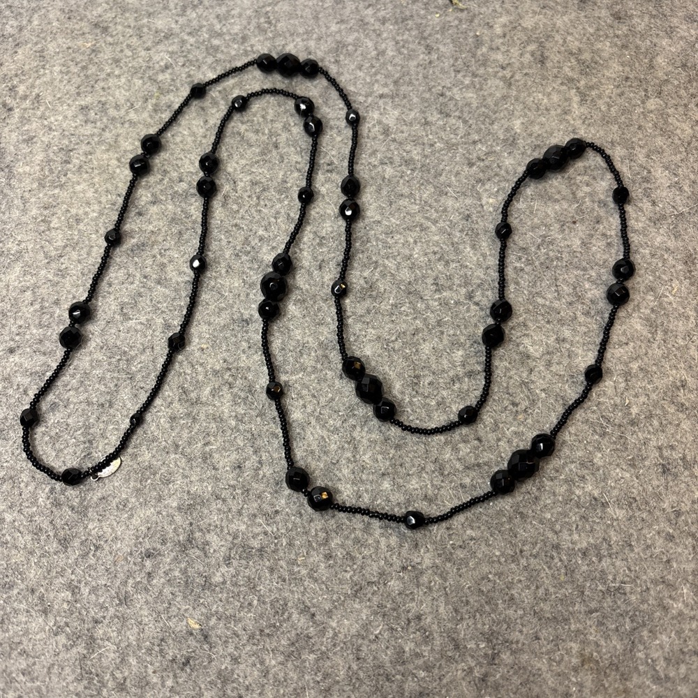 Robert Rose Black Faceted Glass Beaded Necklace 42" Long Strand Vintage